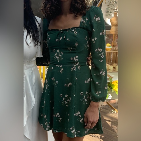 ABERCROMBIE green floral square neck mini dress - Picture 4 of 4